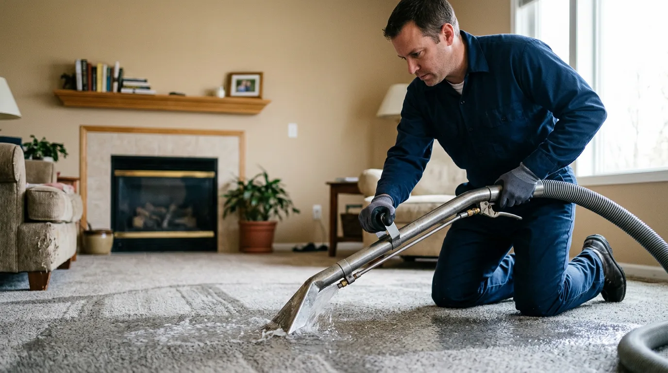 Water damage restoration technician working near Cerro Gordo, IL